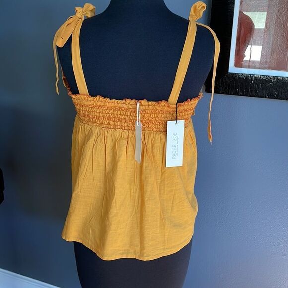 Rachel Zoe orange 100% cotton smoked embroidered shoulder tie top. NWT. Small. - Picture 5 of 6